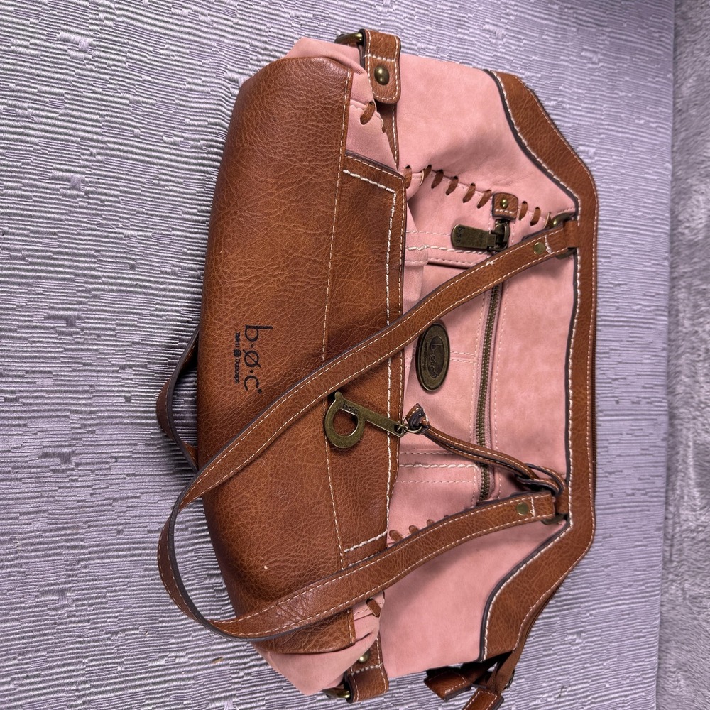 B.ø.c Shoulder Bag Womens Medium Pink Brown Faux Leather Suede Purse Casual